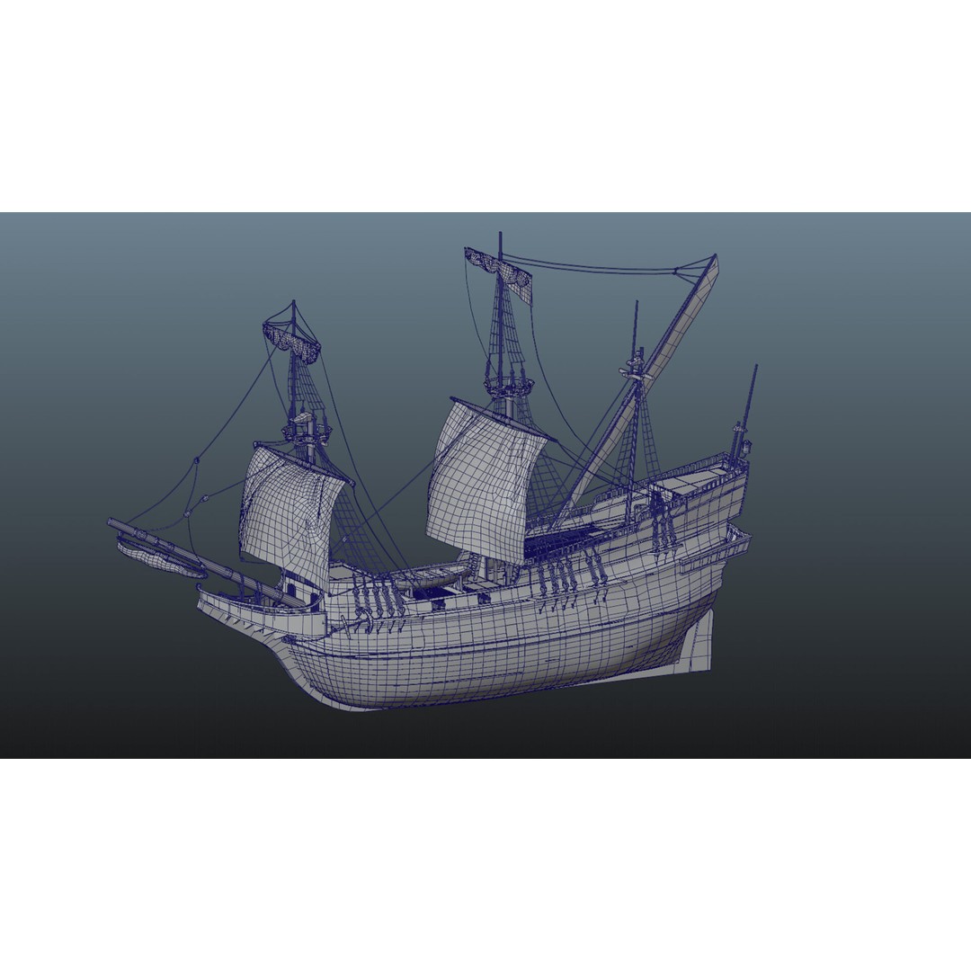 Sailing Ship 3D Model – Historic Rigged Watercraft, PBR Textures, FBX - View 17
