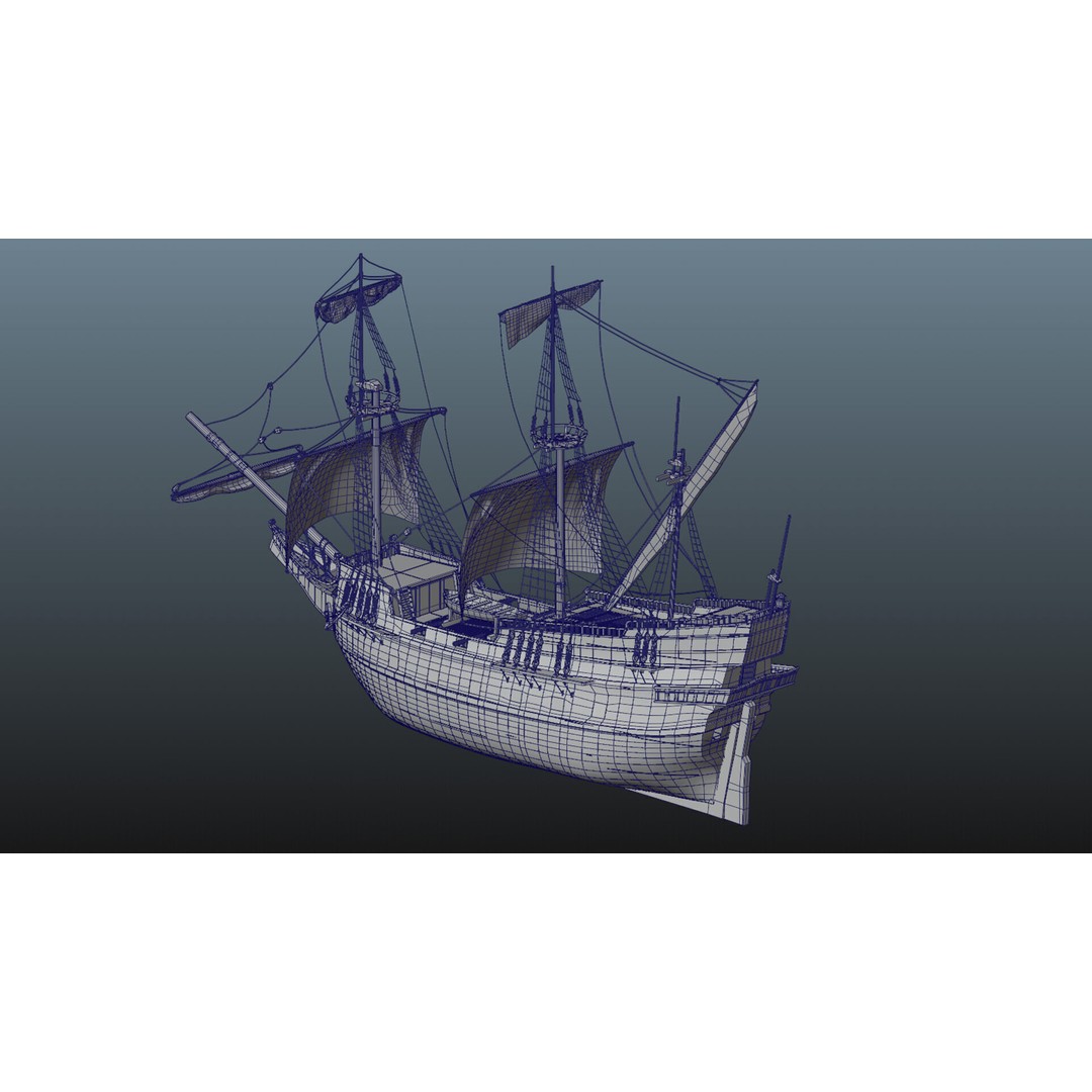 Sailing Ship 3D Model – Historic Rigged Watercraft, PBR Textures, FBX - View 18
