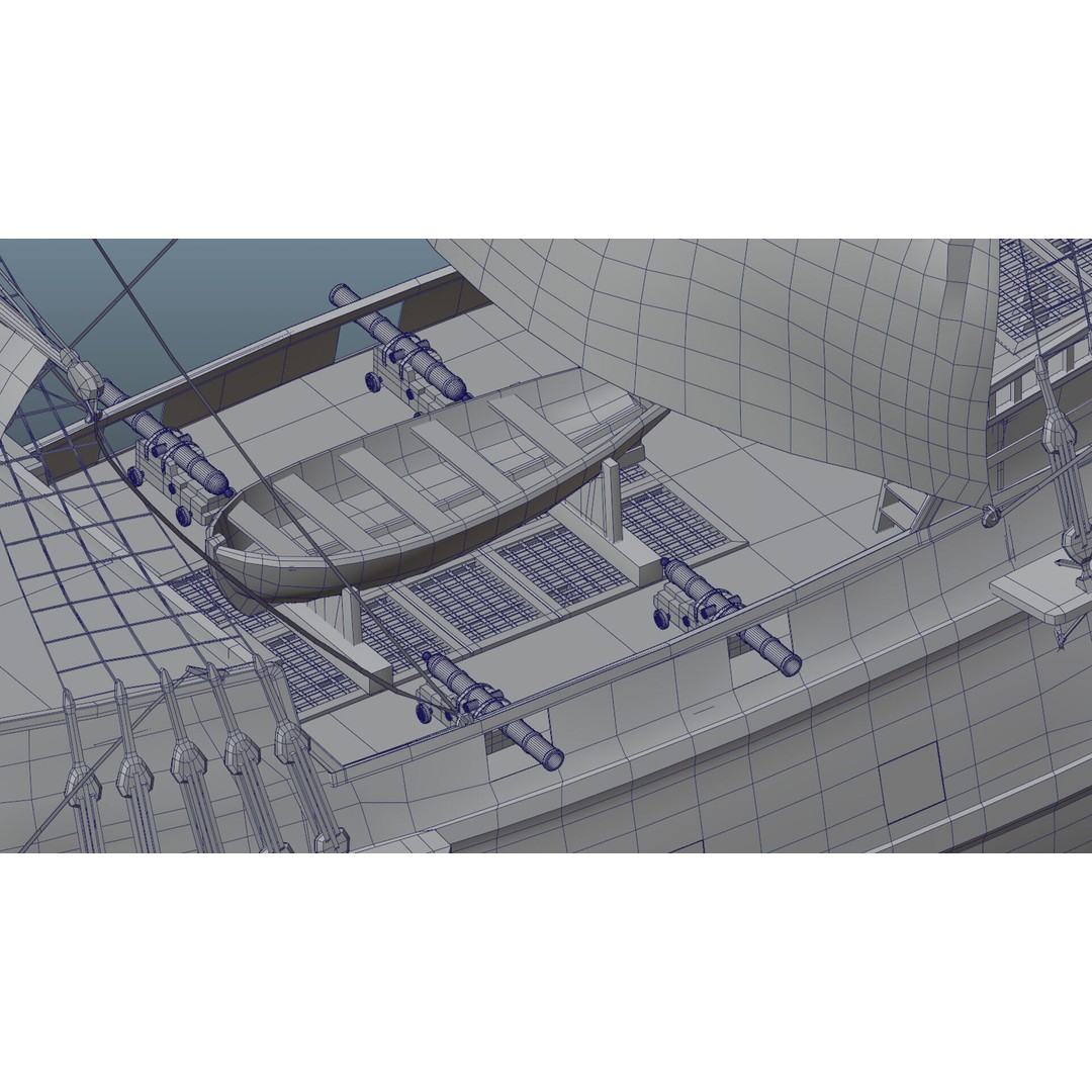 Sailing Ship 3D Model – Historic Rigged Watercraft, PBR Textures, FBX - View 19