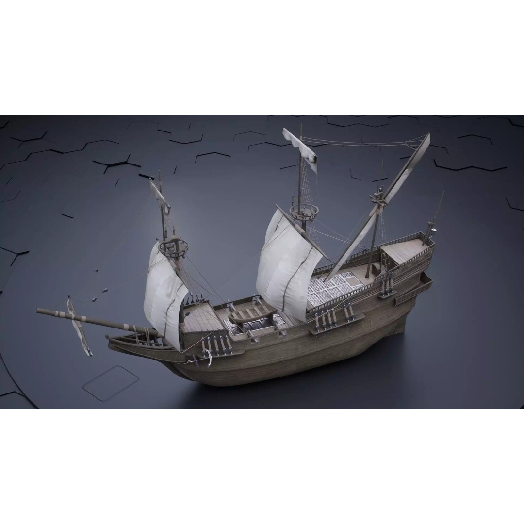 Sailing Ship 3D Model – Historic Rigged Watercraft, PBR Textures, FBX - View 2