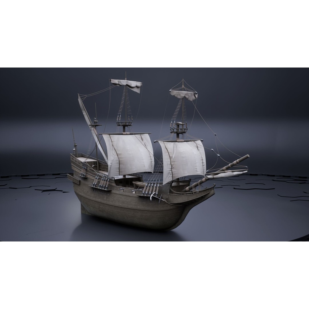 Sailing Ship 3D Model – Historic Rigged Watercraft, PBR Textures, FBX - View 4