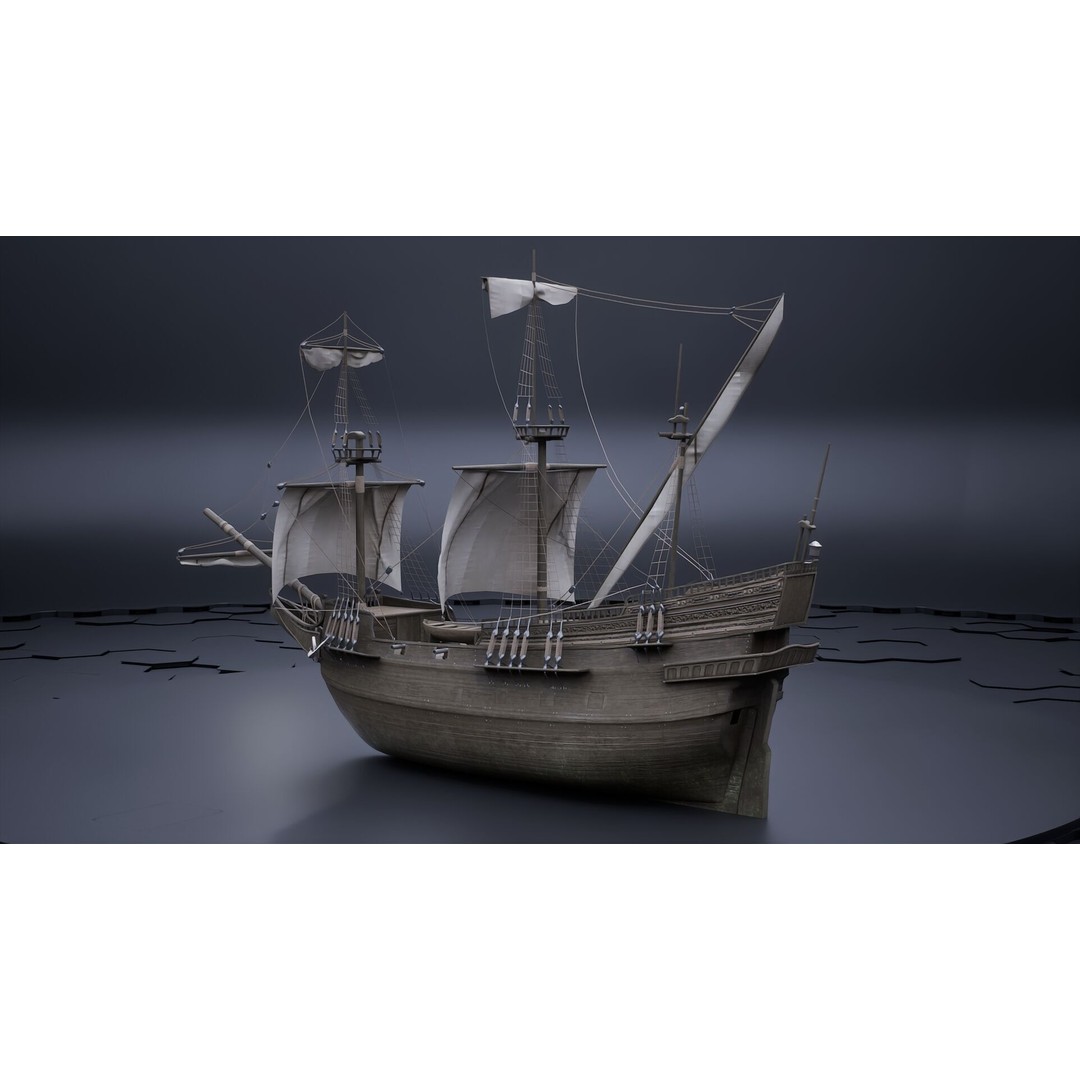Sailing Ship 3D Model – Historic Rigged Watercraft, PBR Textures, FBX - View 5