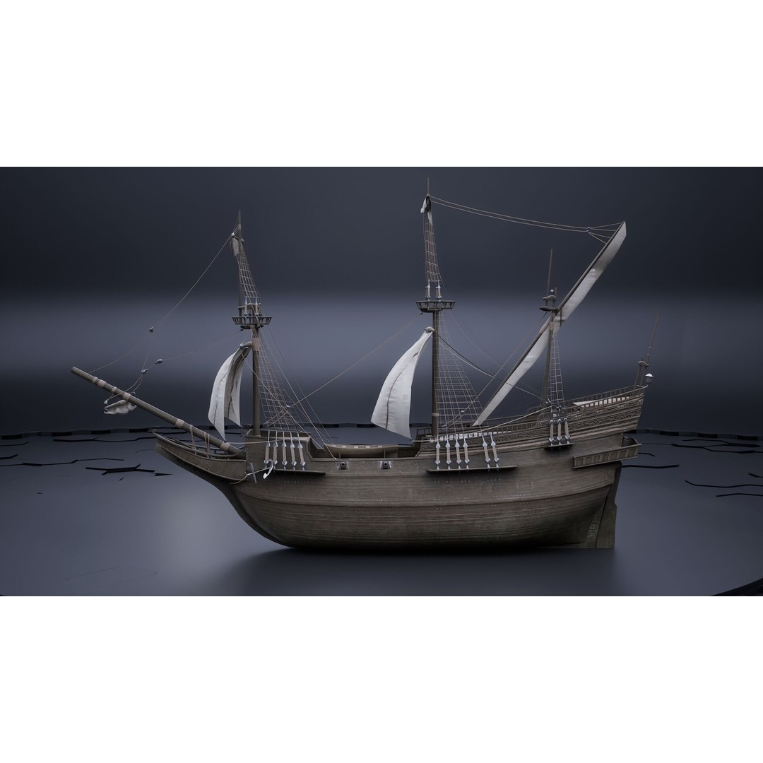 Sailing Ship 3D Model – Historic Rigged Watercraft, PBR Textures, FBX - View 6