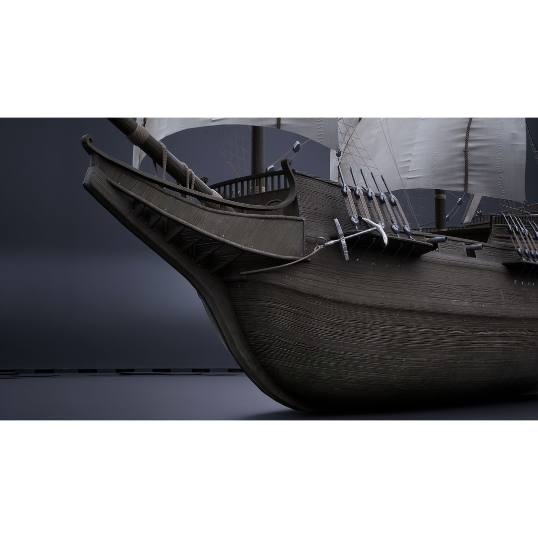Sailing Ship 3D Model – Historic Rigged Watercraft, PBR Textures, FBX - View 8