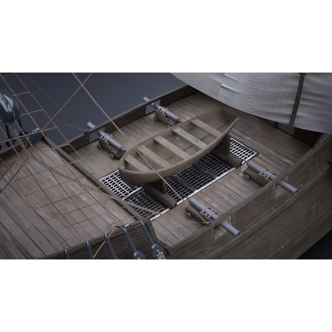 Sailing Ship 3D Model – Historic Rigged Watercraft, PBR Textures, FBX - View 9