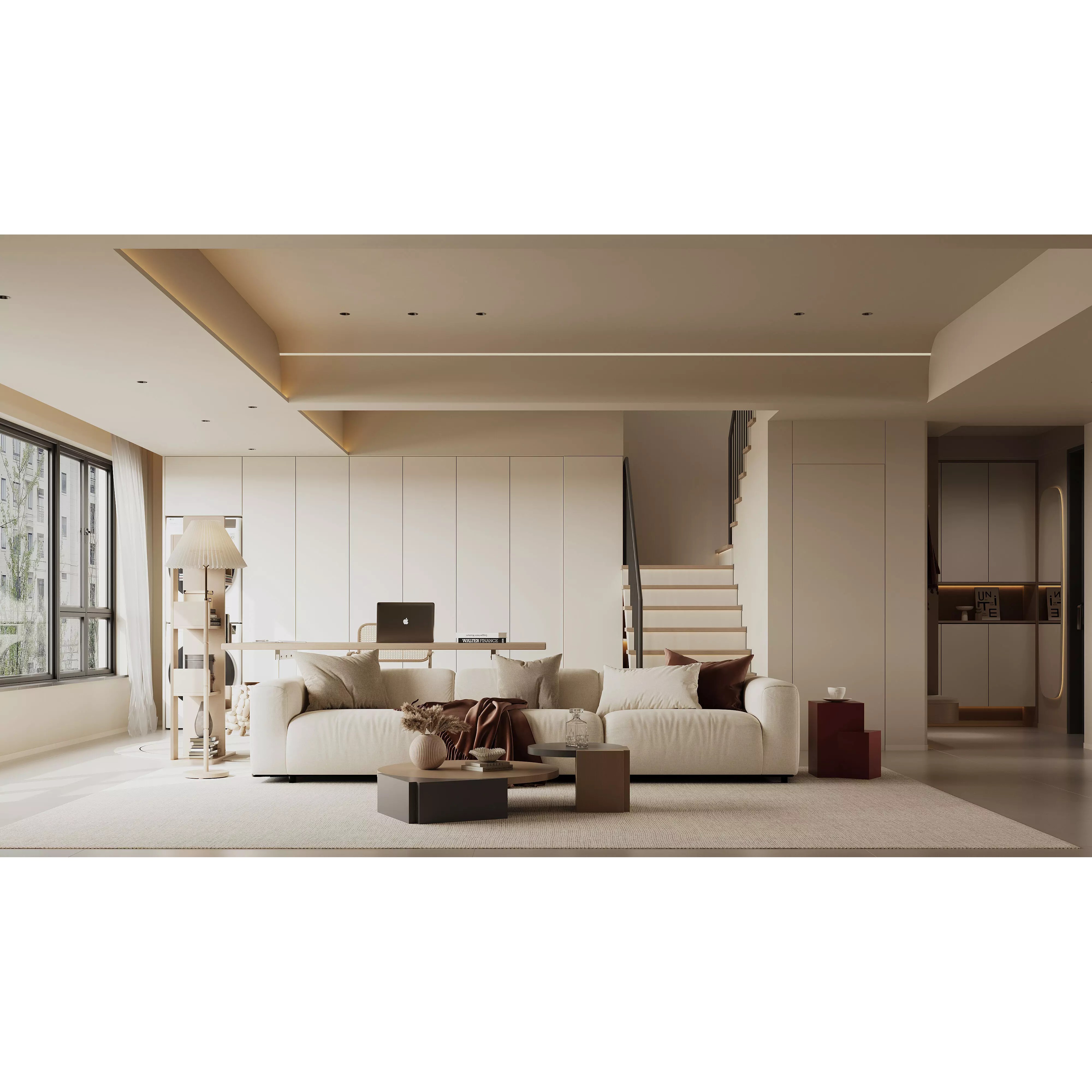 Warm Modern Living Room Scene - Corona Ready 3D Model - View 2