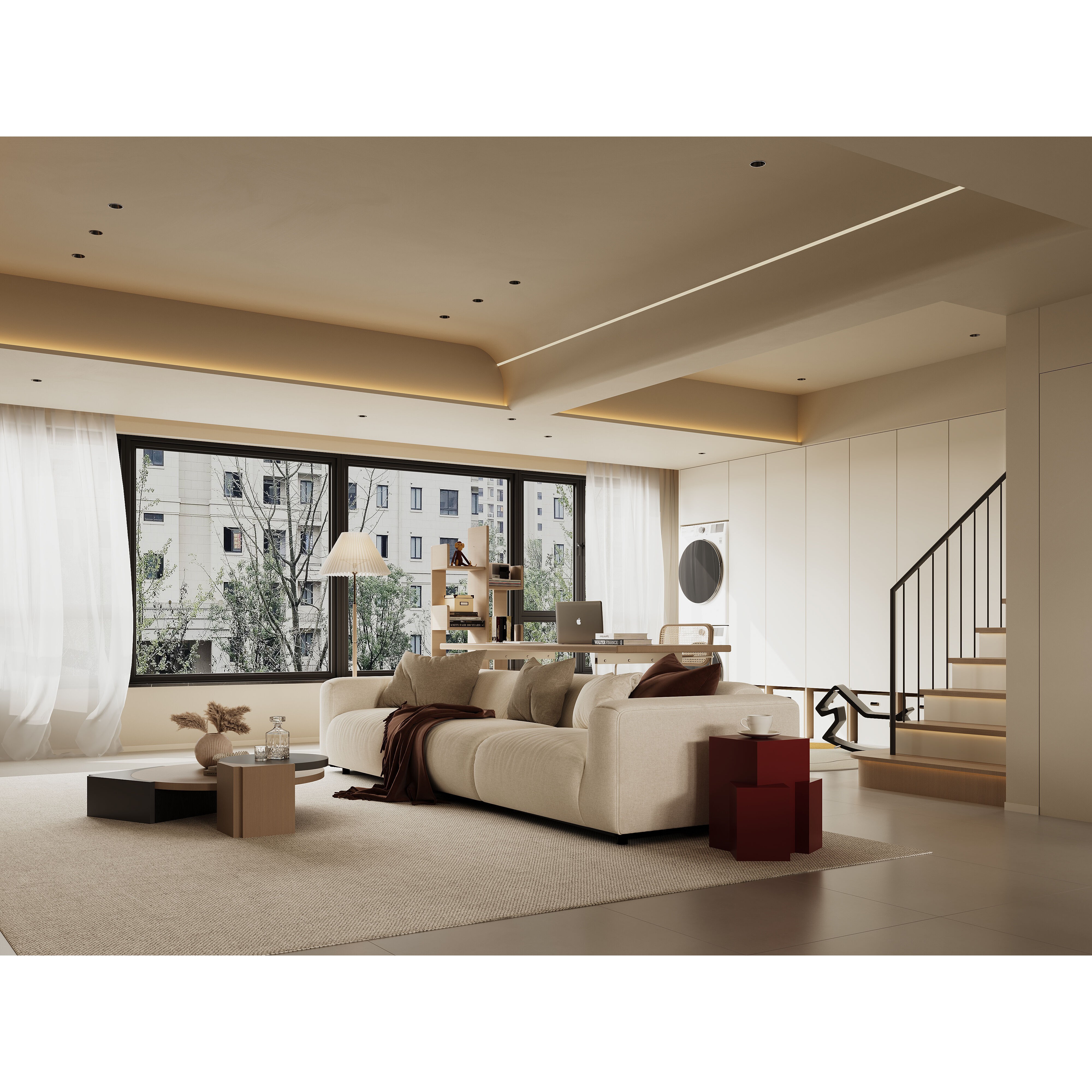 Warm Modern Living Room Scene - Corona Ready 3D Model - View 3
