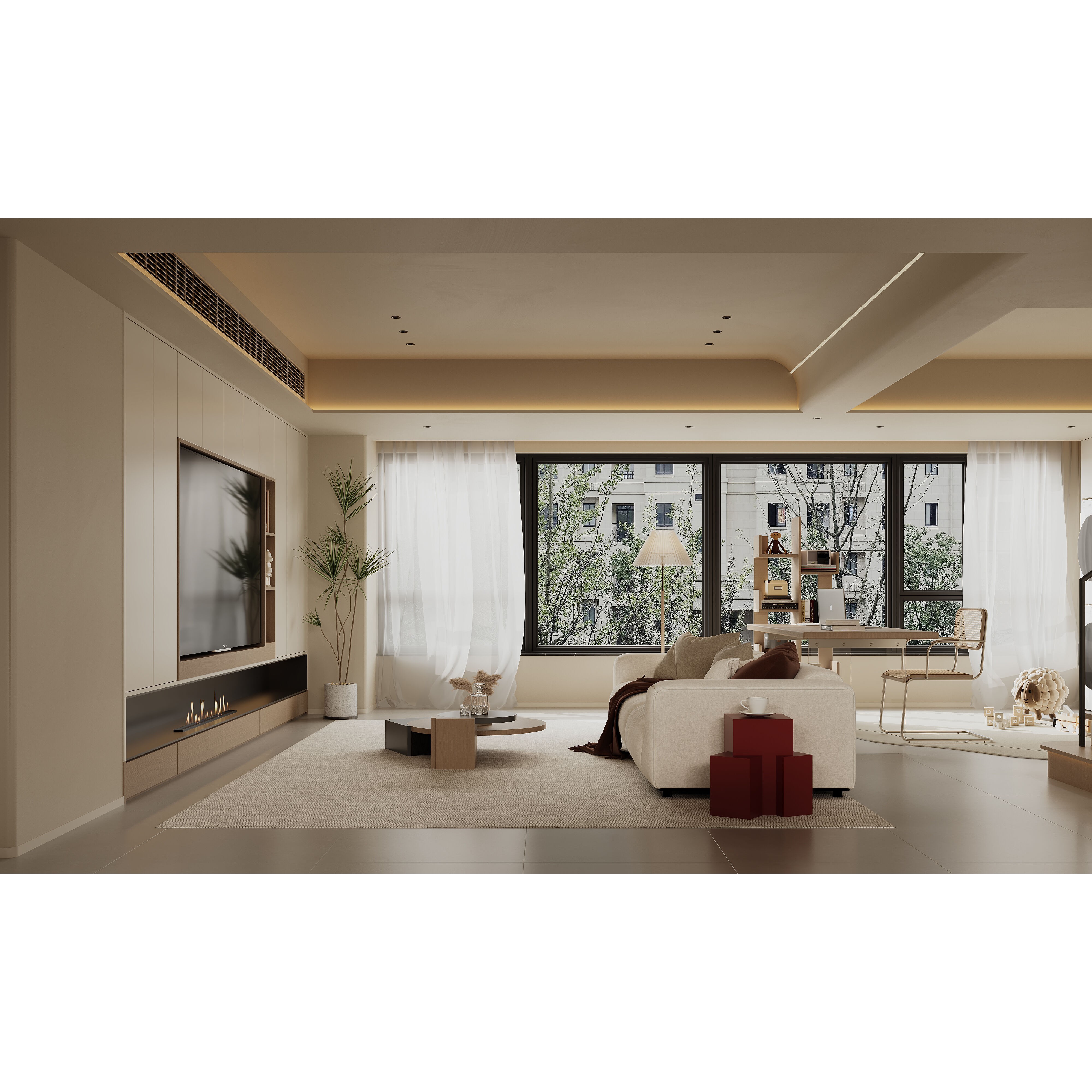 Warm Modern Living Room Scene - Corona Ready 3D Model - View 4