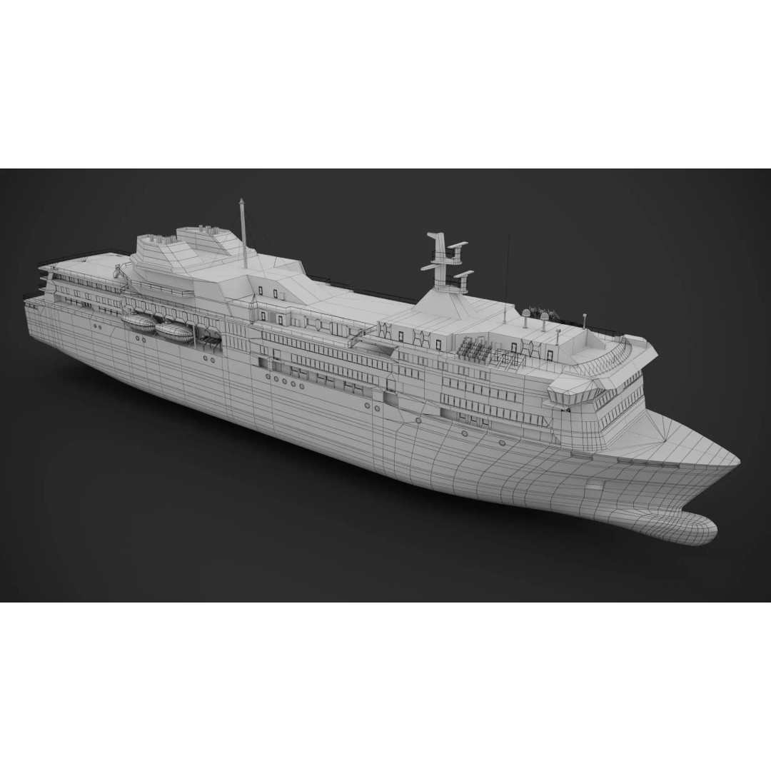 Car Ferry 3D Model – Low Poly Industrial Watercraft, FBX