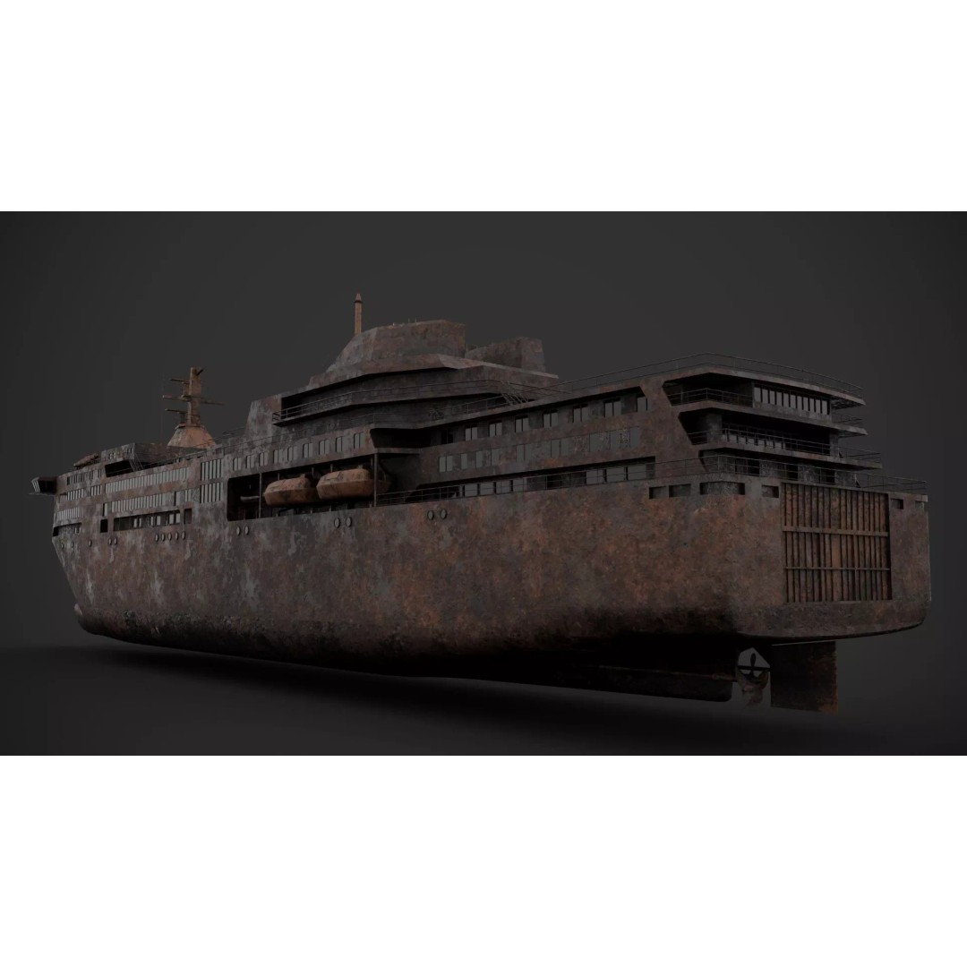 Car Ferry 3D Model – Low Poly Industrial Watercraft, FBX - View 11