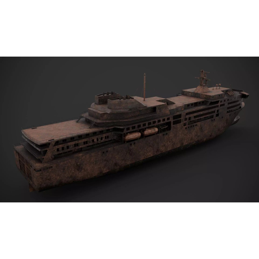 Car Ferry 3D Model – Low Poly Industrial Watercraft, FBX - View 12