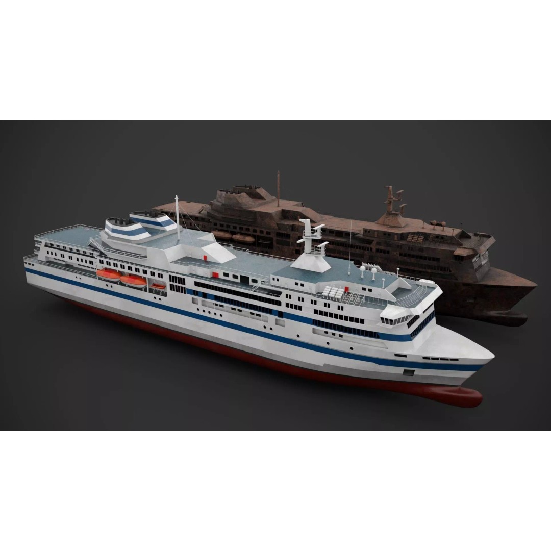Car Ferry 3D Model – Low Poly Industrial Watercraft, FBX - View 2