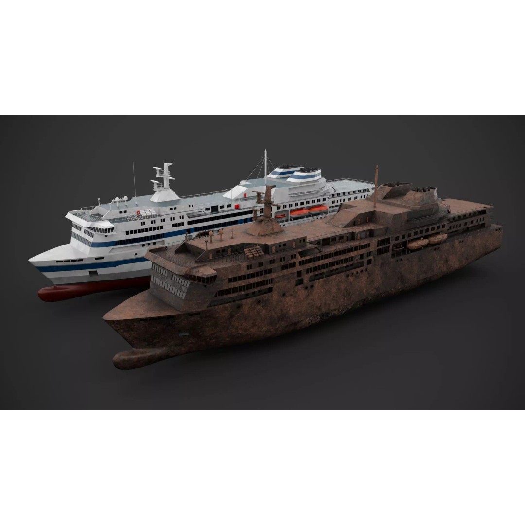 Car Ferry 3D Model – Low Poly Industrial Watercraft, FBX - View 3