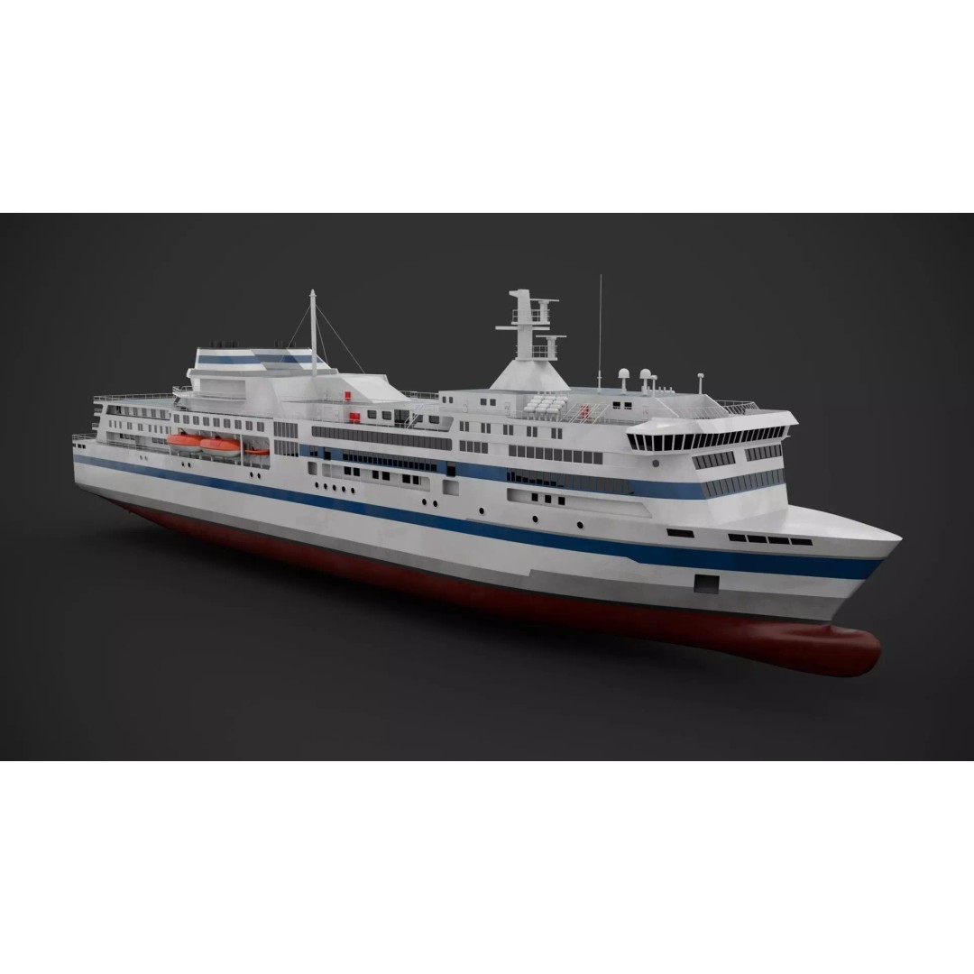 Car Ferry 3D Model – Low Poly Industrial Watercraft, FBX - View 4