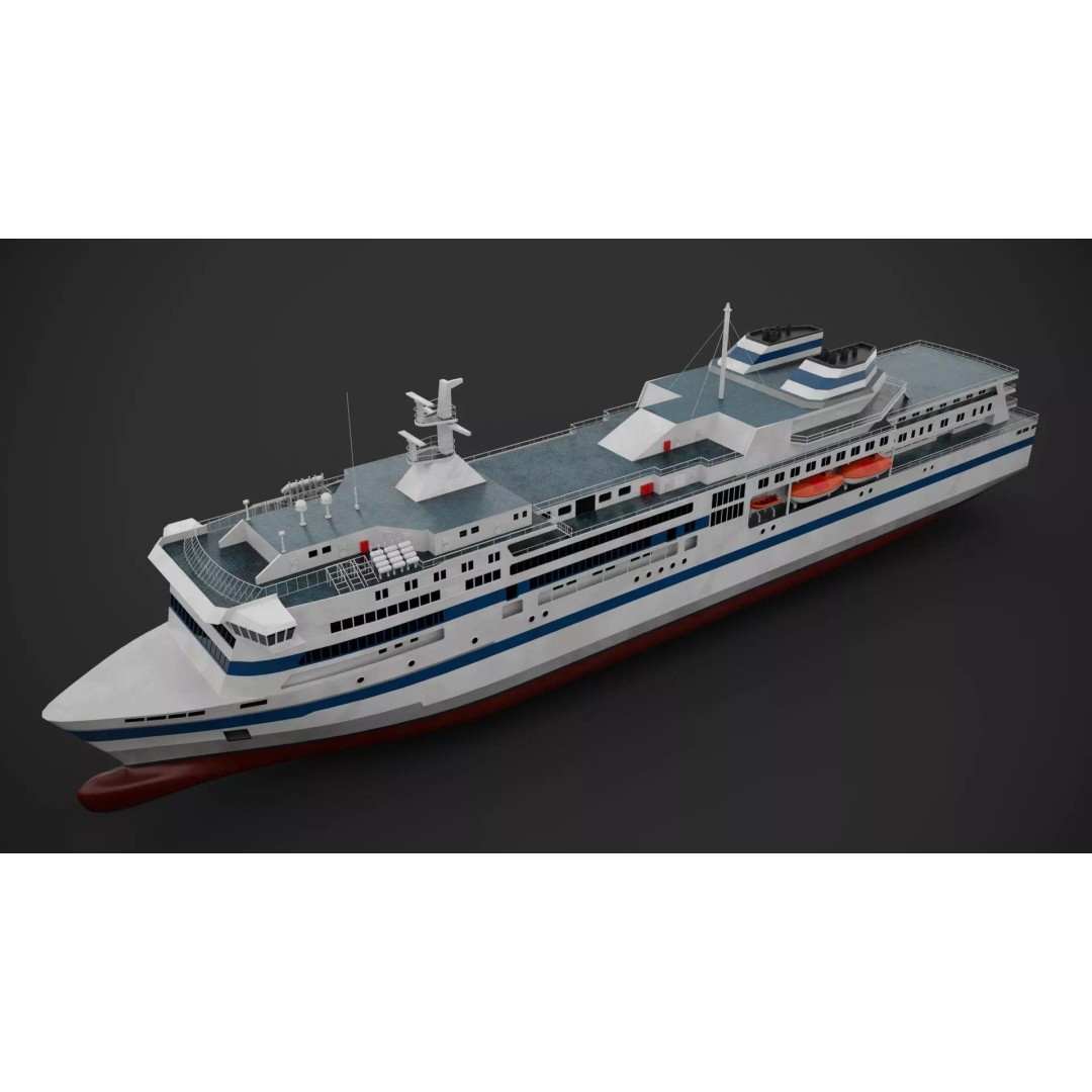 Car Ferry 3D Model – Low Poly Industrial Watercraft, FBX - View 5