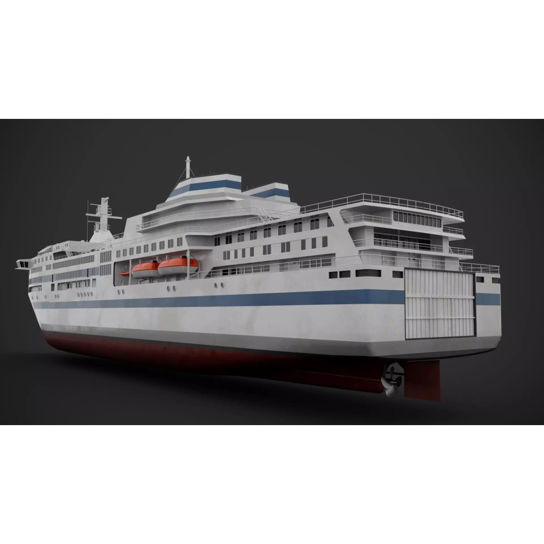 Car Ferry 3D Model – Low Poly Industrial Watercraft, FBX - View 6