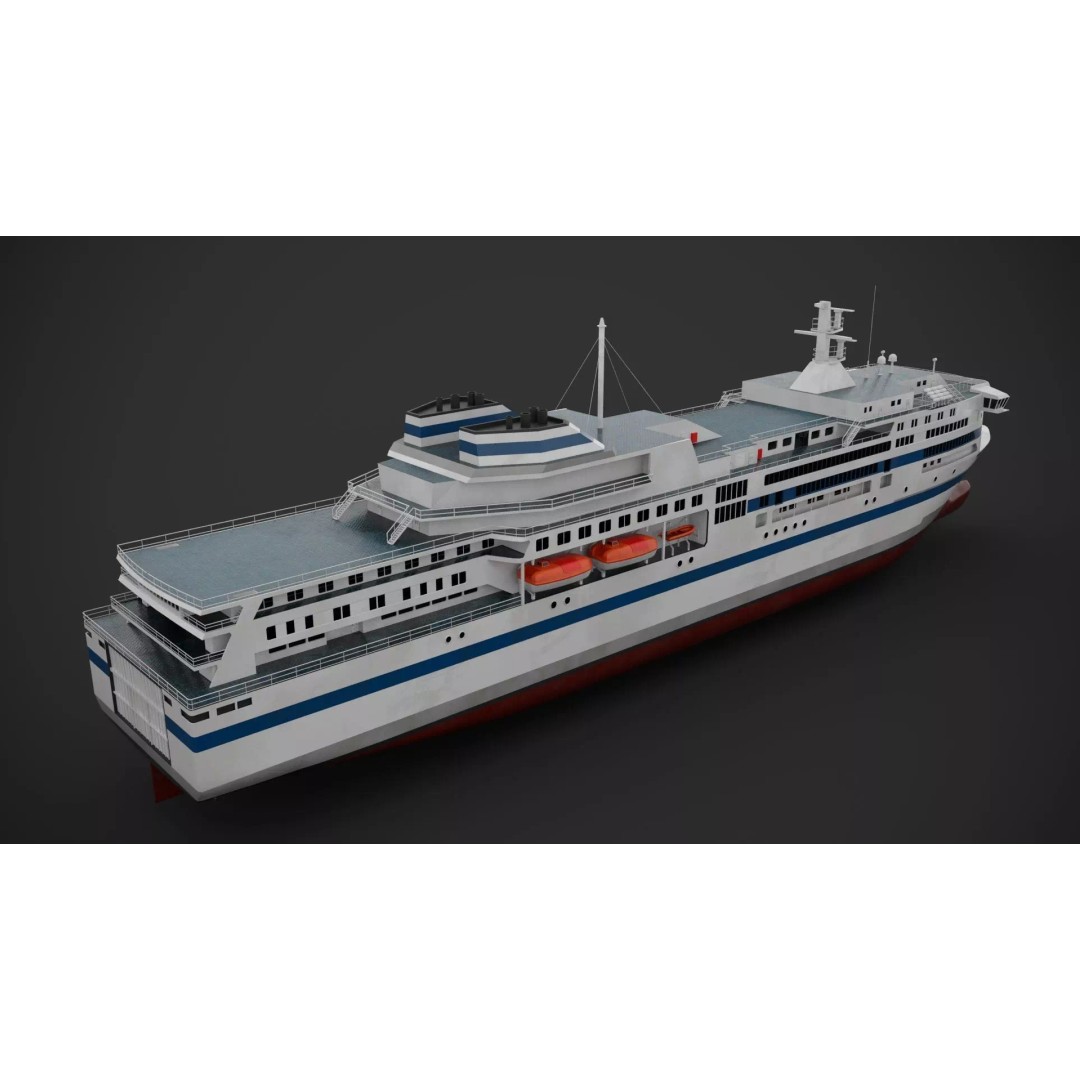 Car Ferry 3D Model – Low Poly Industrial Watercraft, FBX - View 7