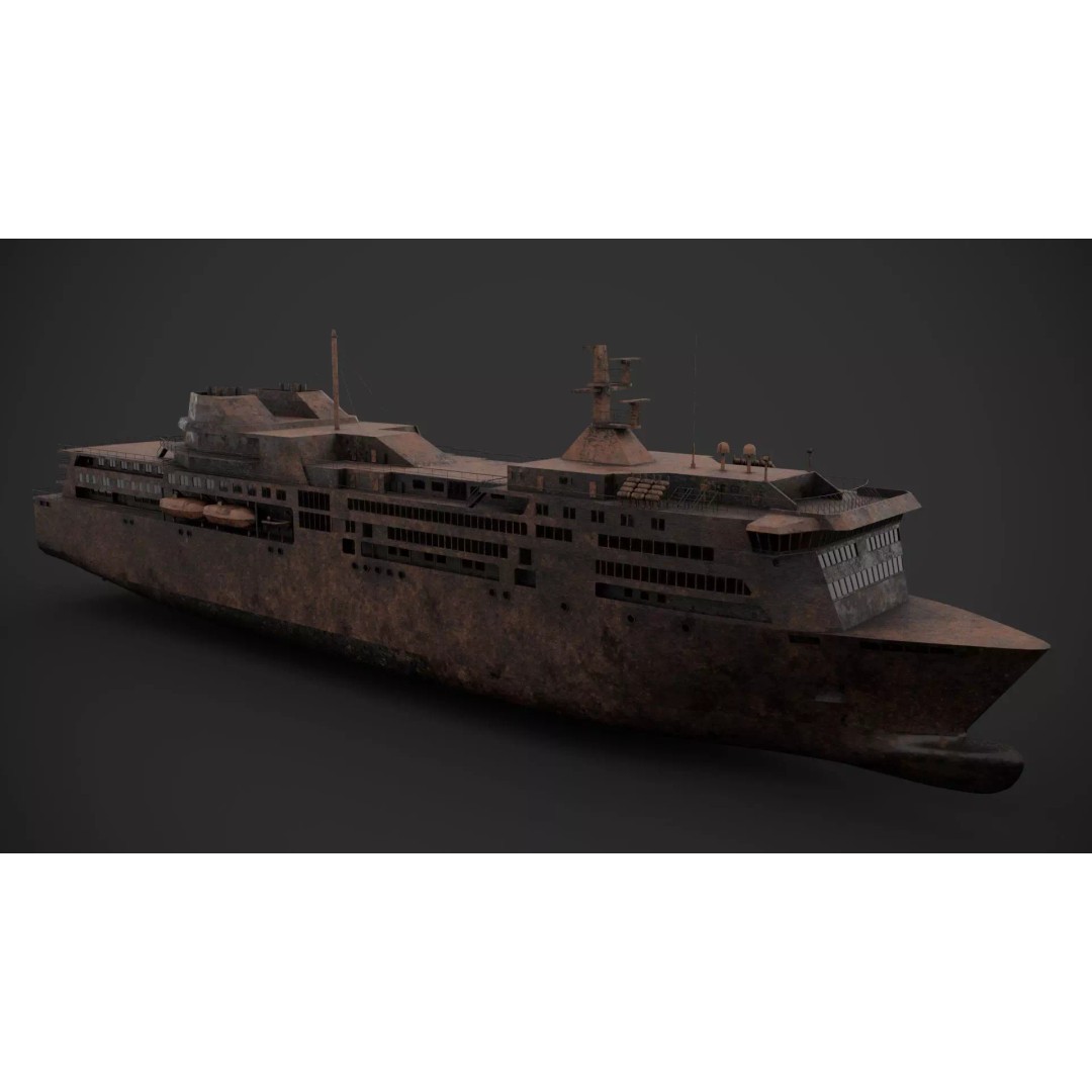 Car Ferry 3D Model – Low Poly Industrial Watercraft, FBX - View 8