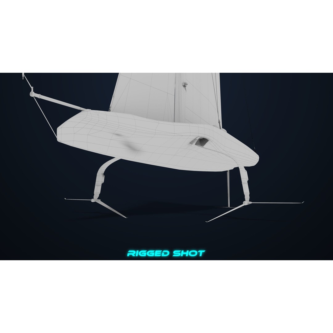 Sailing Yacht Hydrofoil 3D Model – Low Poly PBR Game Asset, FBX - View 45