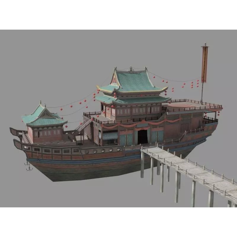 Ancient Chinese Merchant Ships 3D Model – Low Poly Historic Watercraft, FBX - View 2
