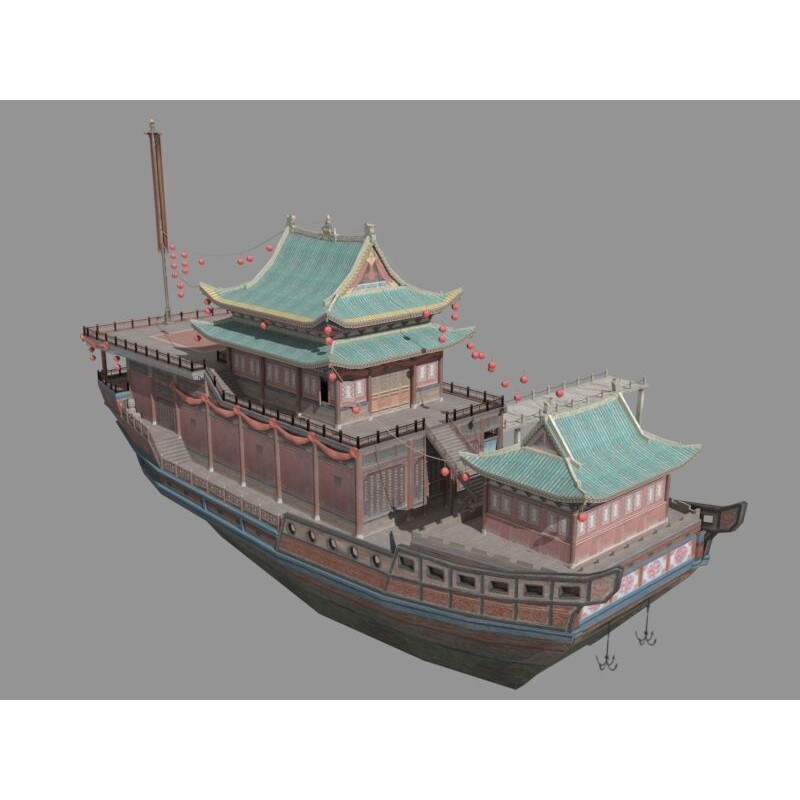 Ancient Chinese Merchant Ships 3D Model – Low Poly Historic Watercraft, FBX - View 3