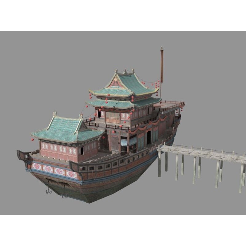 Ancient Chinese Merchant Ships 3D Model – Low Poly Historic Watercraft, FBX - View 4