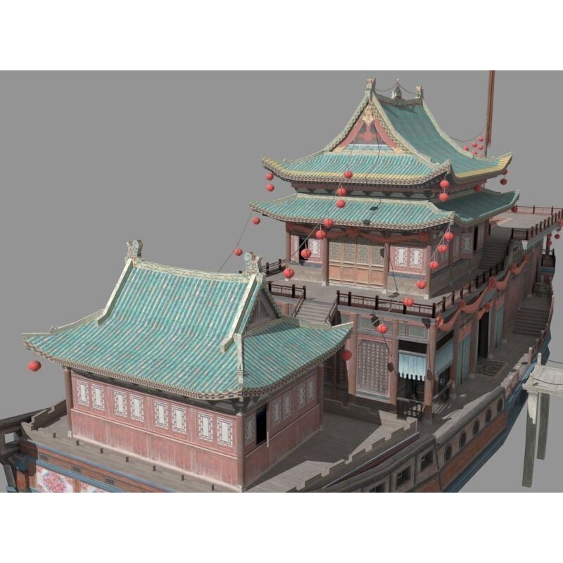 Ancient Chinese Merchant Ships 3D Model – Low Poly Historic Watercraft, FBX - View 5