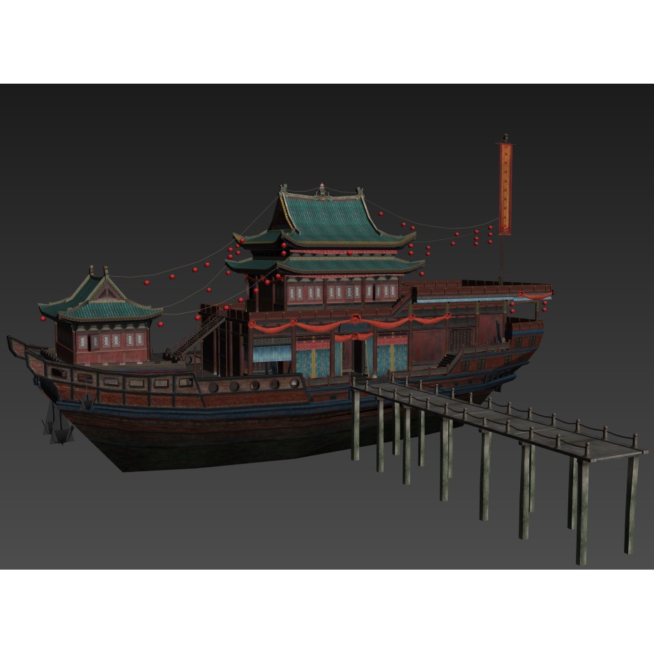 Ancient Chinese Merchant Ships 3D Model – Low Poly Historic Watercraft, FBX - View 7