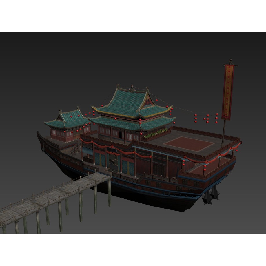 Ancient Chinese Merchant Ships 3D Model – Low Poly Historic Watercraft, FBX - View 8