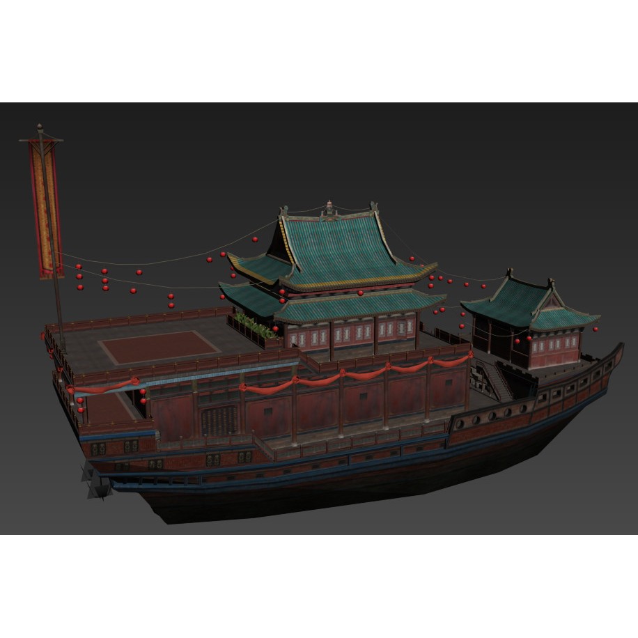 Ancient Chinese Merchant Ships 3D Model – Low Poly Historic Watercraft, FBX - View 9