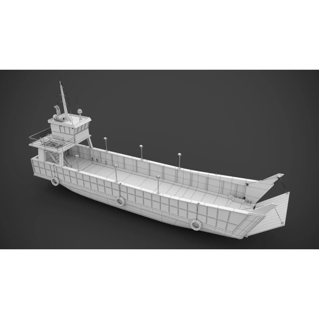 Small Car Ferry 3D Model – Low Poly Industrial Watercraft, FBX