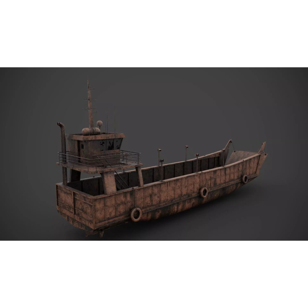 Small Car Ferry 3D Model – Low Poly Industrial Watercraft, FBX - View 11