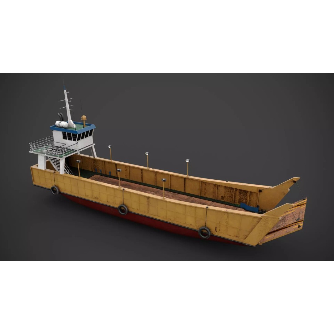 Small Car Ferry 3D Model – Low Poly Industrial Watercraft, FBX - View 4
