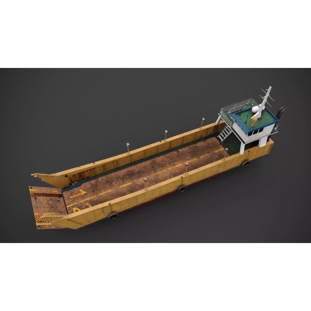 Small Car Ferry 3D Model – Low Poly Industrial Watercraft, FBX - View 5