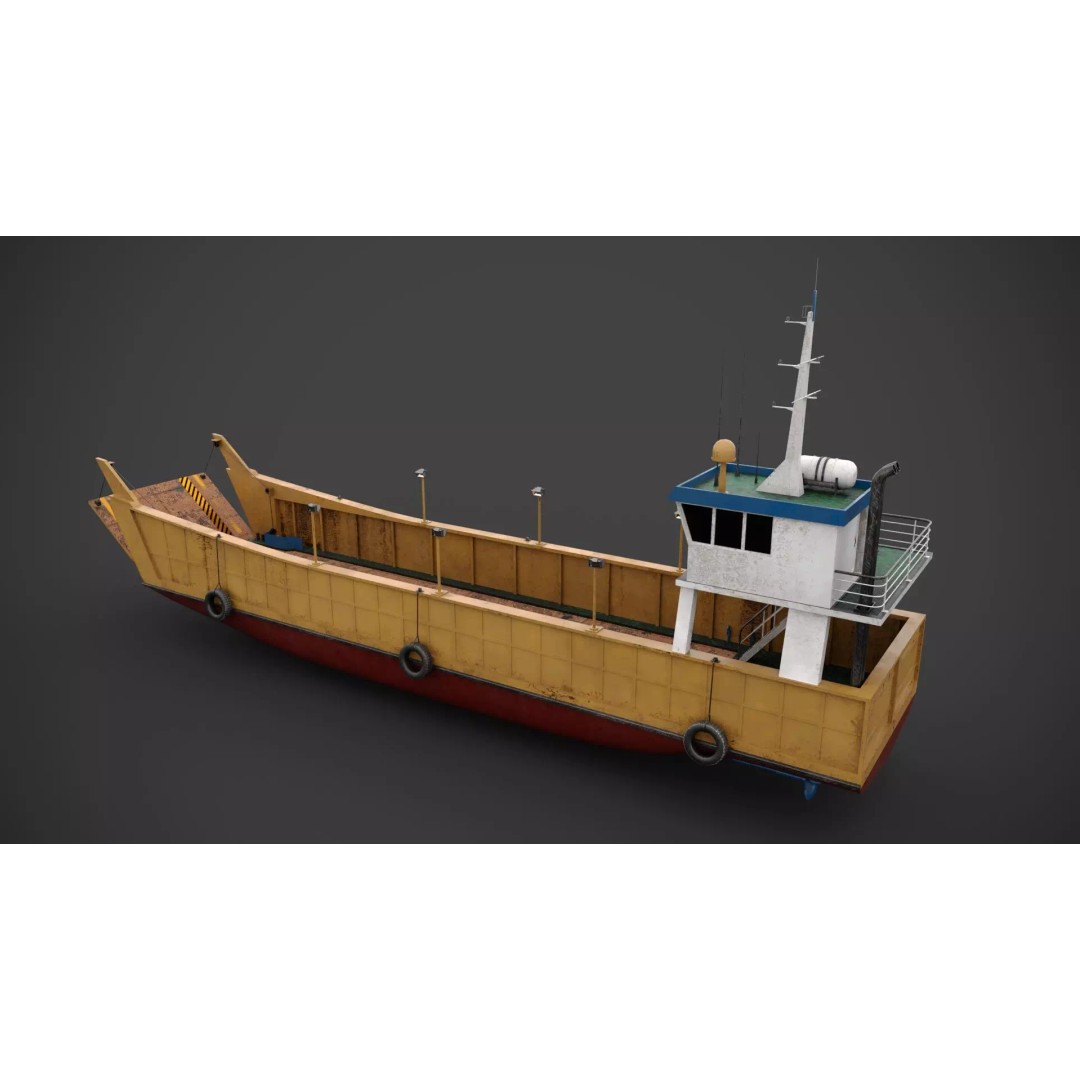 Small Car Ferry 3D Model – Low Poly Industrial Watercraft, FBX - View 6