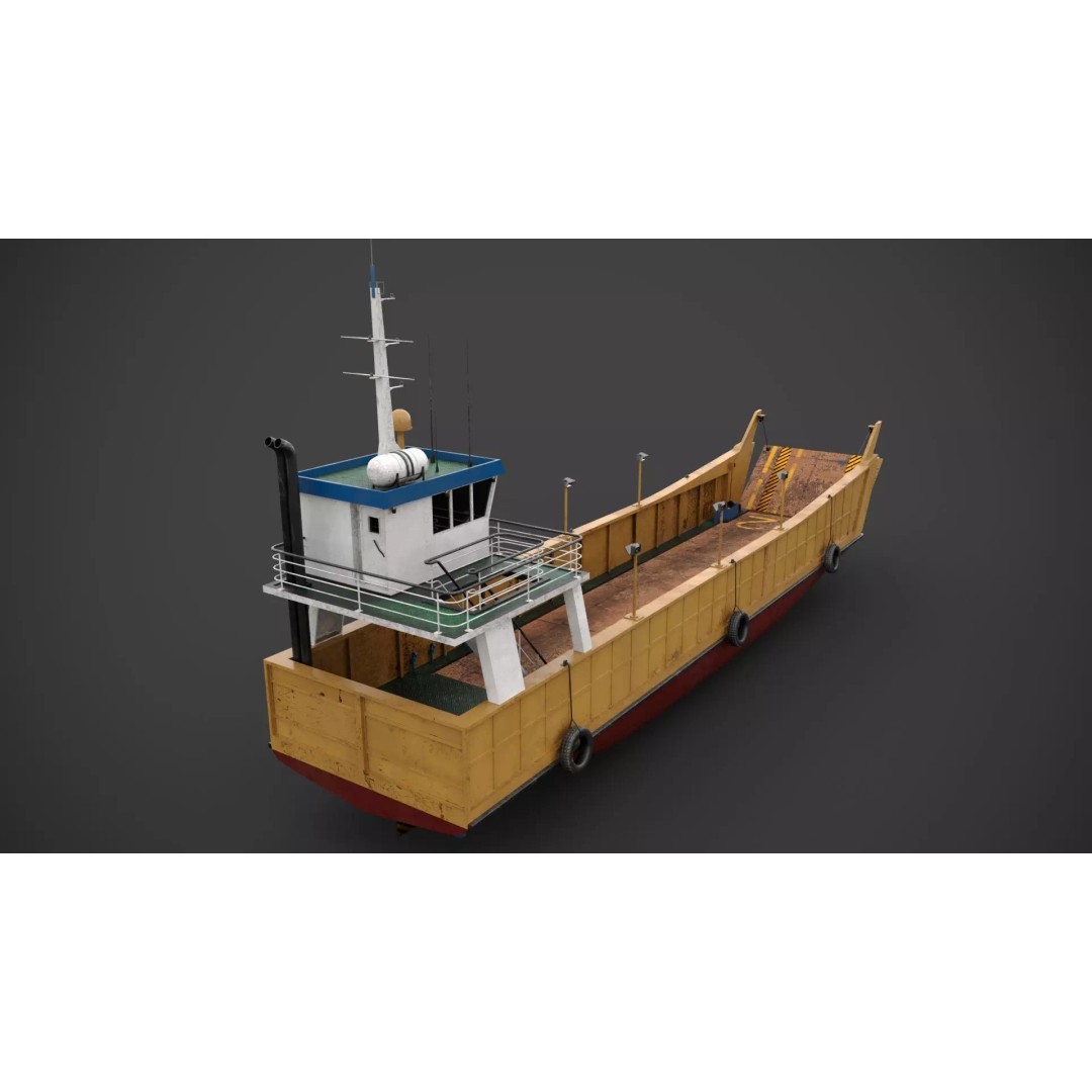 Small Car Ferry 3D Model – Low Poly Industrial Watercraft, FBX - View 7