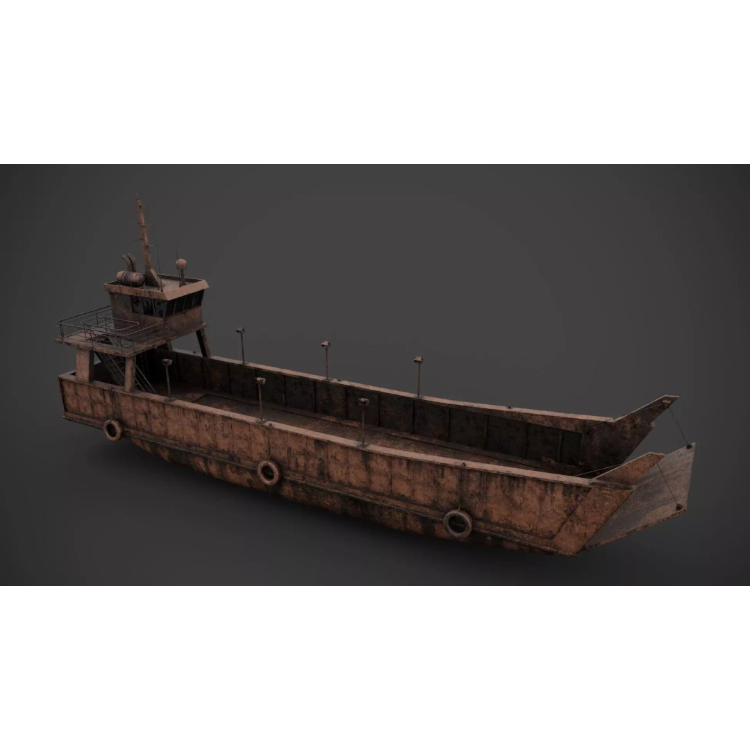 Small Car Ferry 3D Model – Low Poly Industrial Watercraft, FBX - View 8