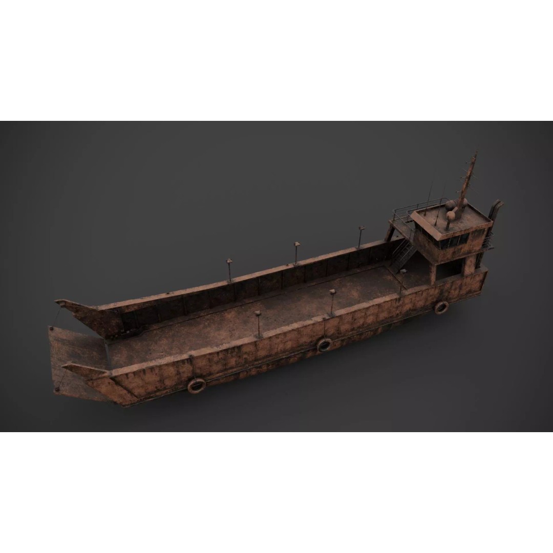 Small Car Ferry 3D Model – Low Poly Industrial Watercraft, FBX - View 9
