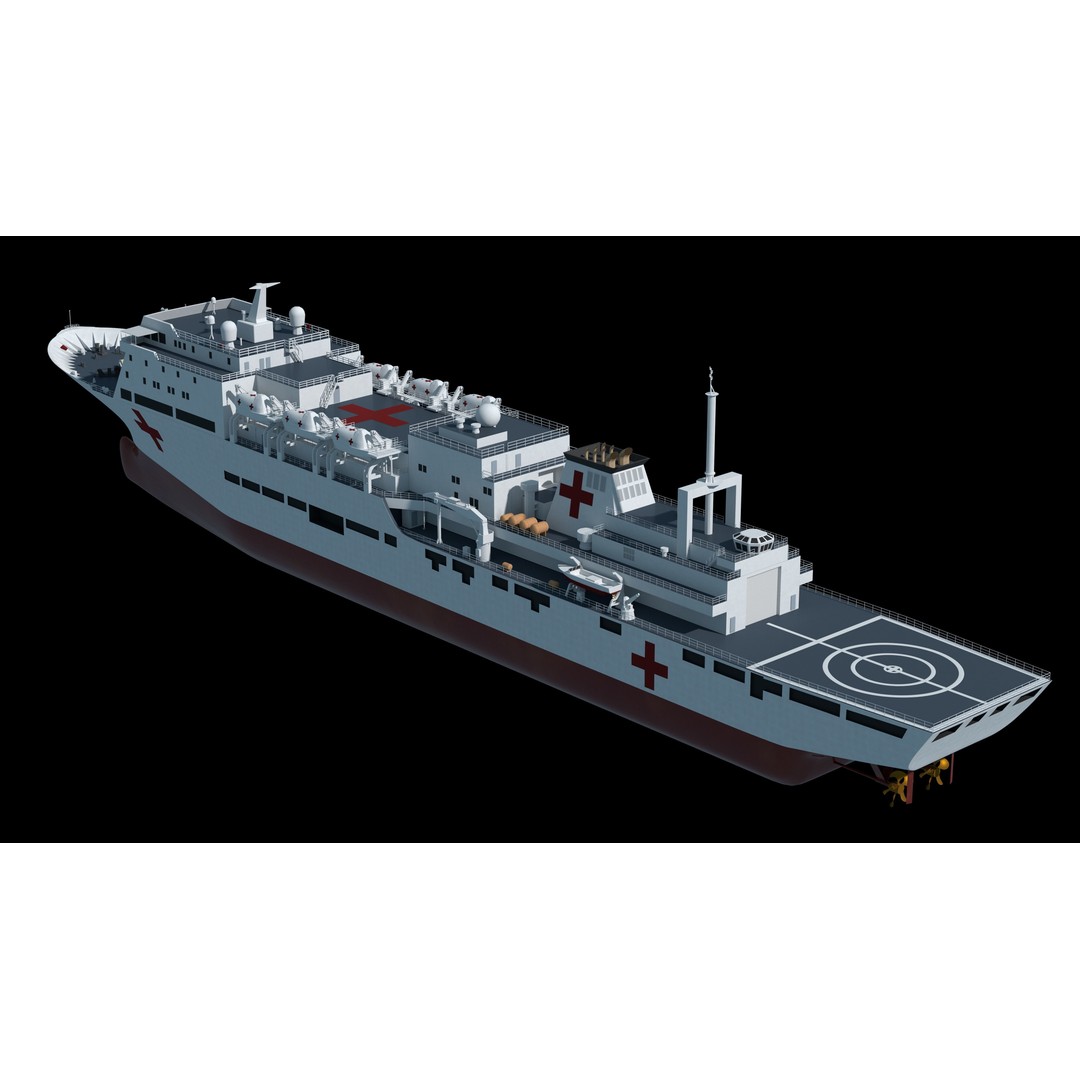 Chinese Peace Ark Hospital Ship 3D Model – High Poly PBR Asset, OBJ & Maya - View 12
