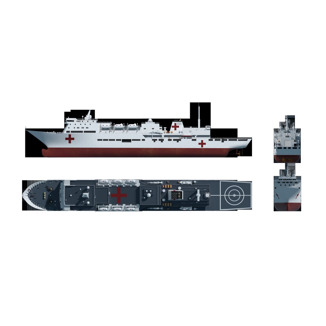 Chinese Peace Ark Hospital Ship 3D Model – High Poly PBR Asset, OBJ & Maya - View 14