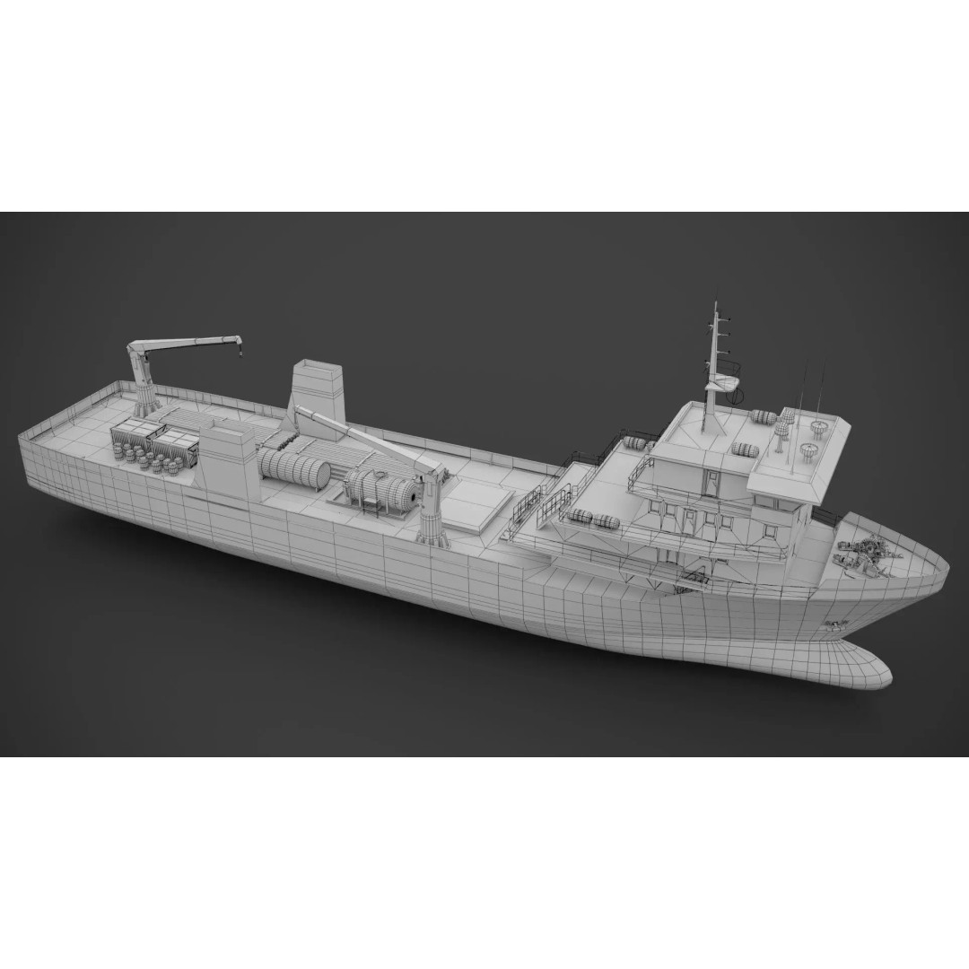 Offshore Supply Vessel 3D Model – Low Poly Industrial Watercraft, FBX