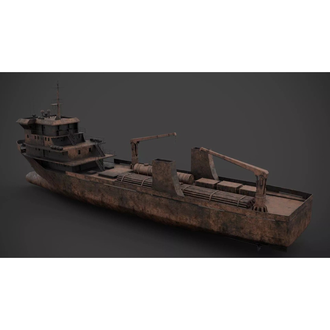 Offshore Supply Vessel 3D Model – Low Poly Industrial Watercraft, FBX - View 10
