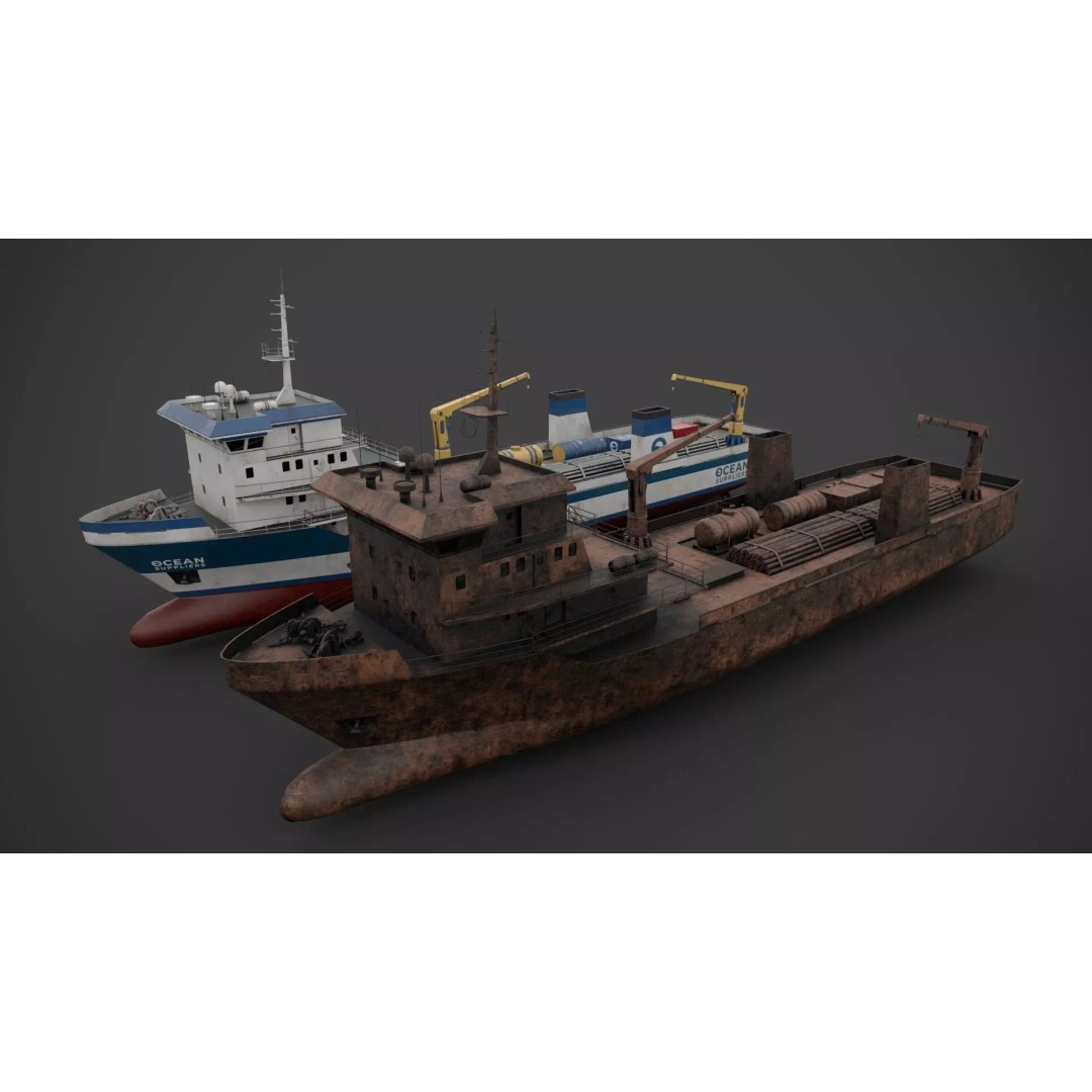 Offshore Supply Vessel 3D Model – Low Poly Industrial Watercraft, FBX - View 3