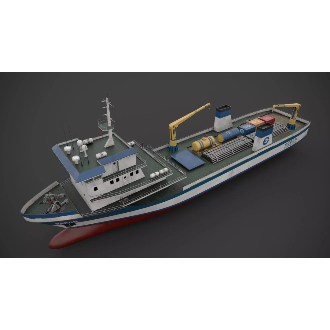 Offshore Supply Vessel 3D Model – Low Poly Industrial Watercraft, FBX - View 5