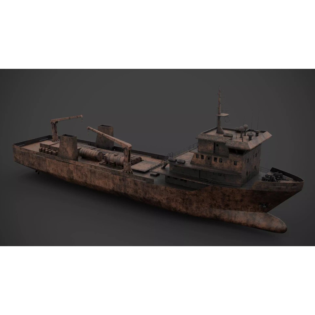 Offshore Supply Vessel 3D Model – Low Poly Industrial Watercraft, FBX - View 8