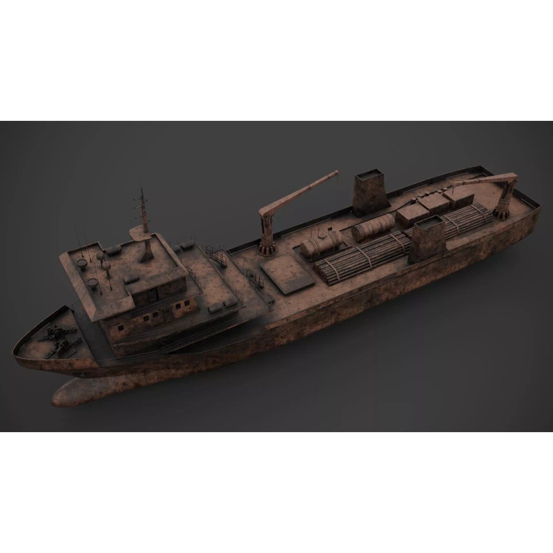 Offshore Supply Vessel 3D Model – Low Poly Industrial Watercraft, FBX - View 9