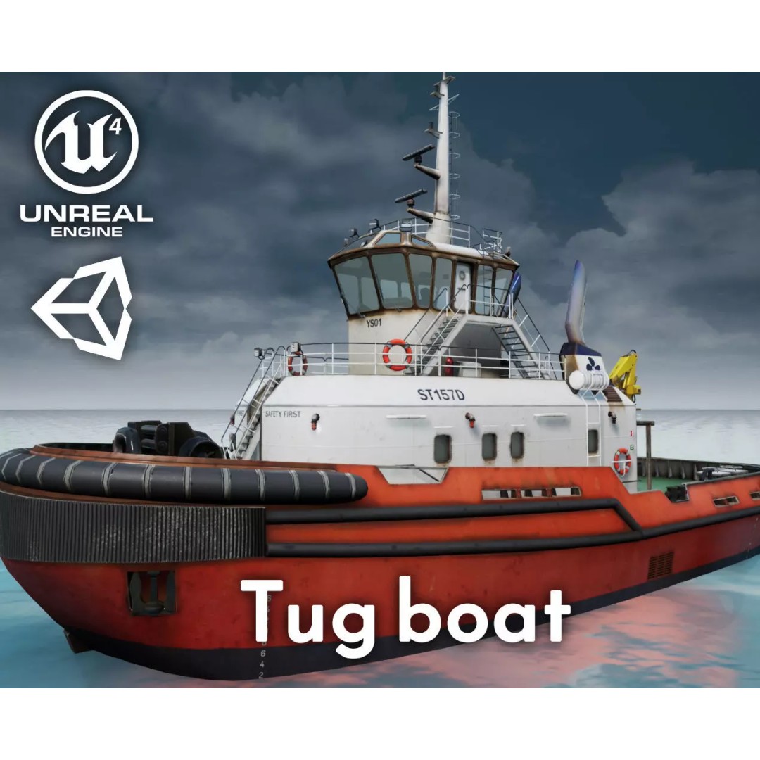 Tug Ship 3D Model – Low Poly Nautical Asset for Games, FBX - View 2