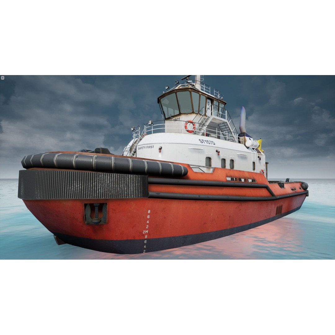 Tug Ship 3D Model – Low Poly Nautical Asset for Games, FBX - View 24