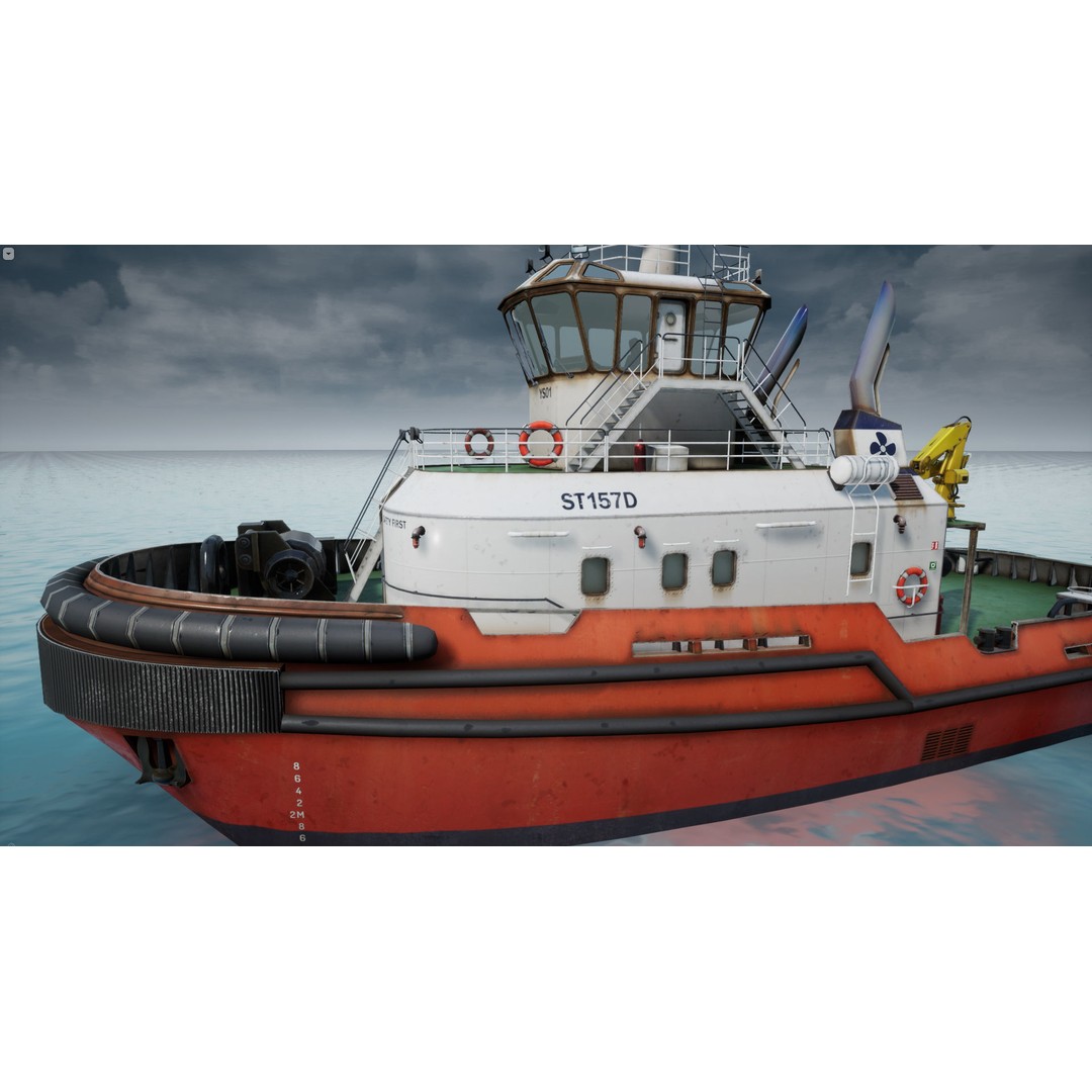 Tug Ship 3D Model – Low Poly Nautical Asset for Games, FBX - View 3