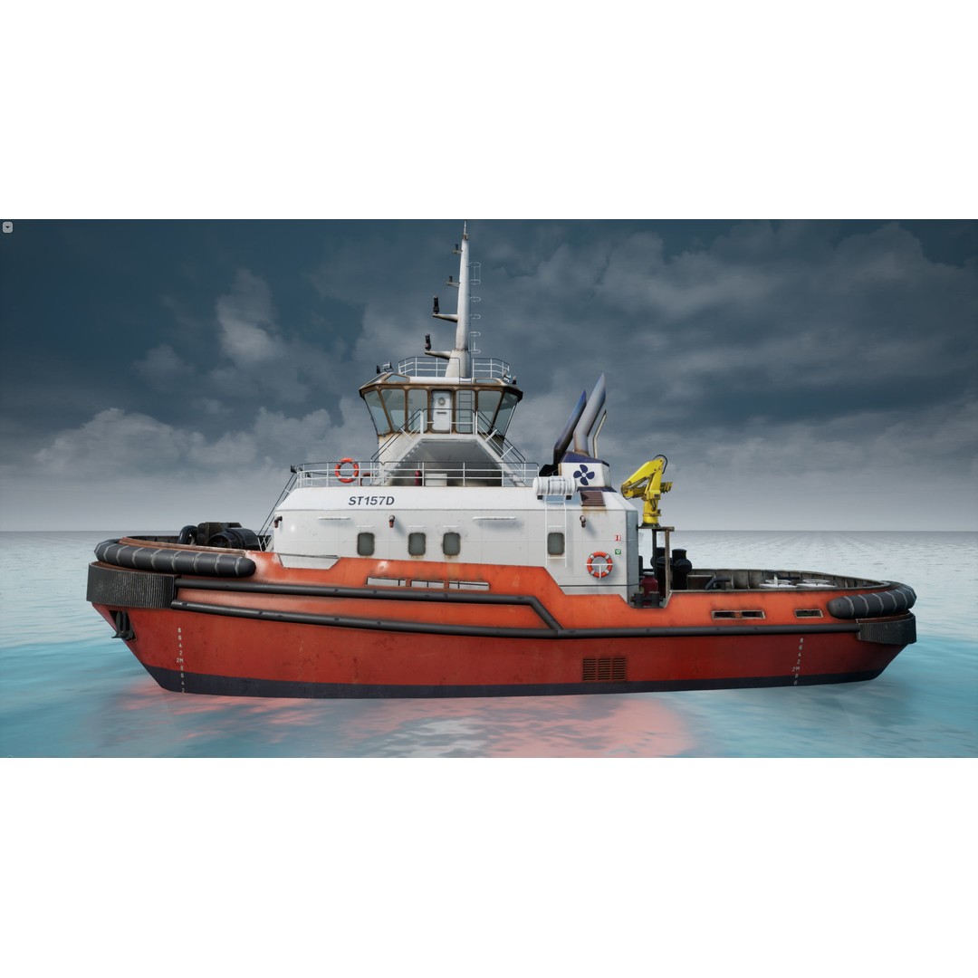 Tug Ship 3D Model – Low Poly Nautical Asset for Games, FBX - View 9